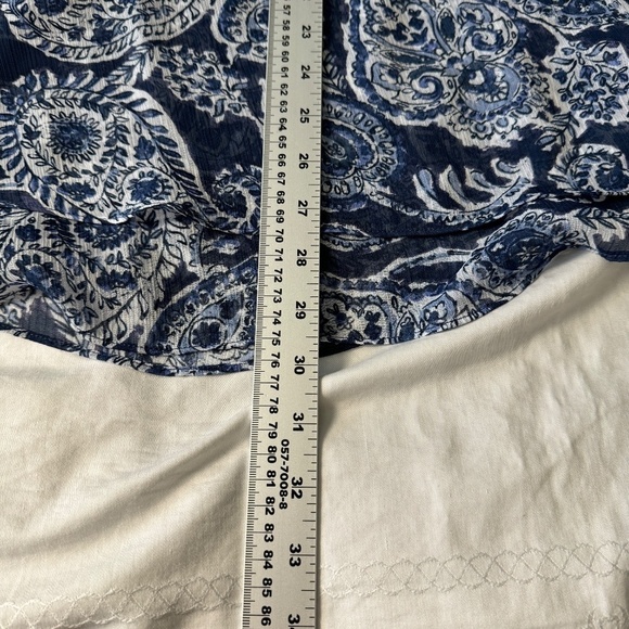 Christina B Women's‎ Sheer Blue Abstract Layered Satin Sleeveless Blouse Large - Picture 8 of 10